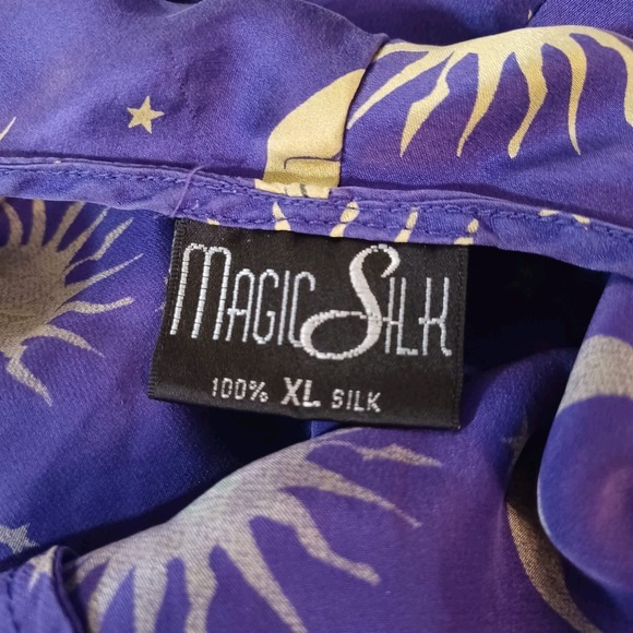 Magic Silk Vintage Purple Gold Celestial Sun Moon Mini Slip Dress XL - Picture 9 of 9